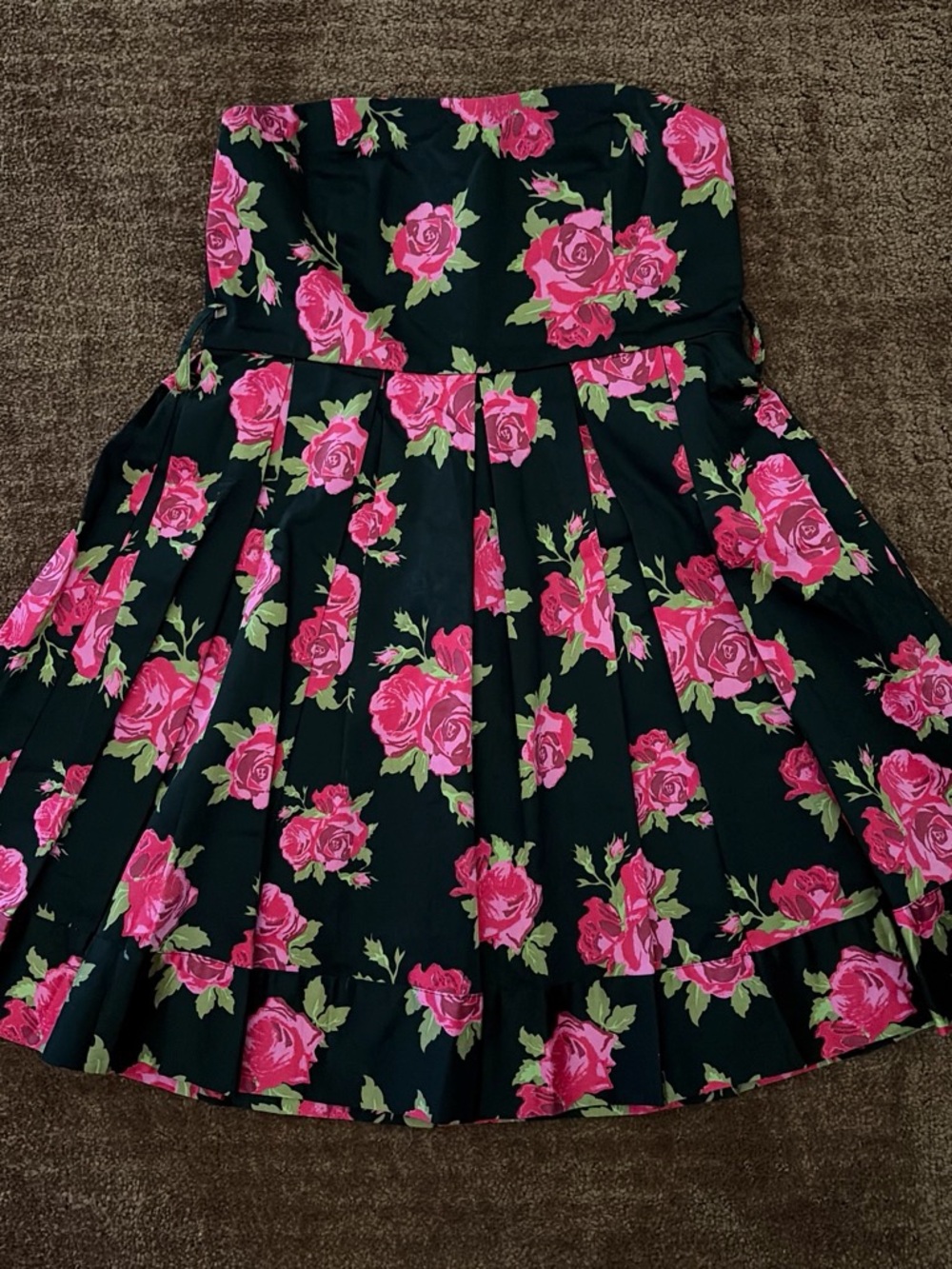 Juniors Black Dress with Pink Rose Print